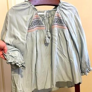 Aqua top with smocking at chest